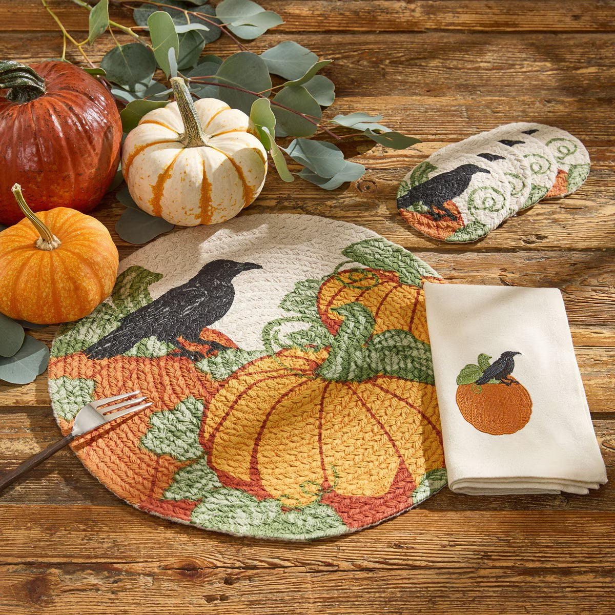Watching Pumpkins Embroidered Napkin Set of 2