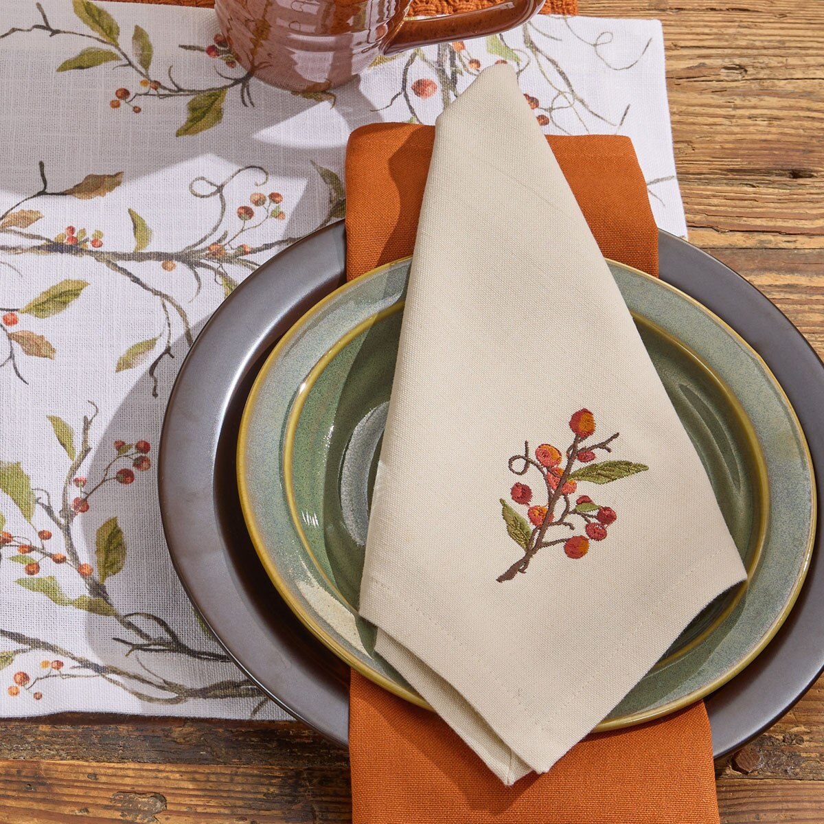 Fall Berries Embroidered Napkin Set of 2