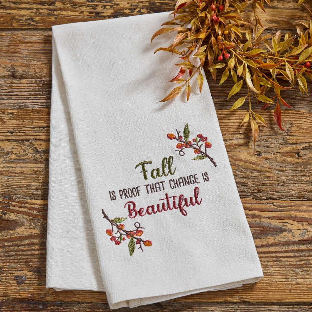 Fall Berries Embroidered Dishtowel Decorative