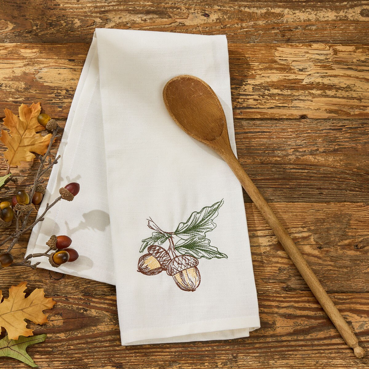 Acorns Embroidered Dishtowel Set of 2