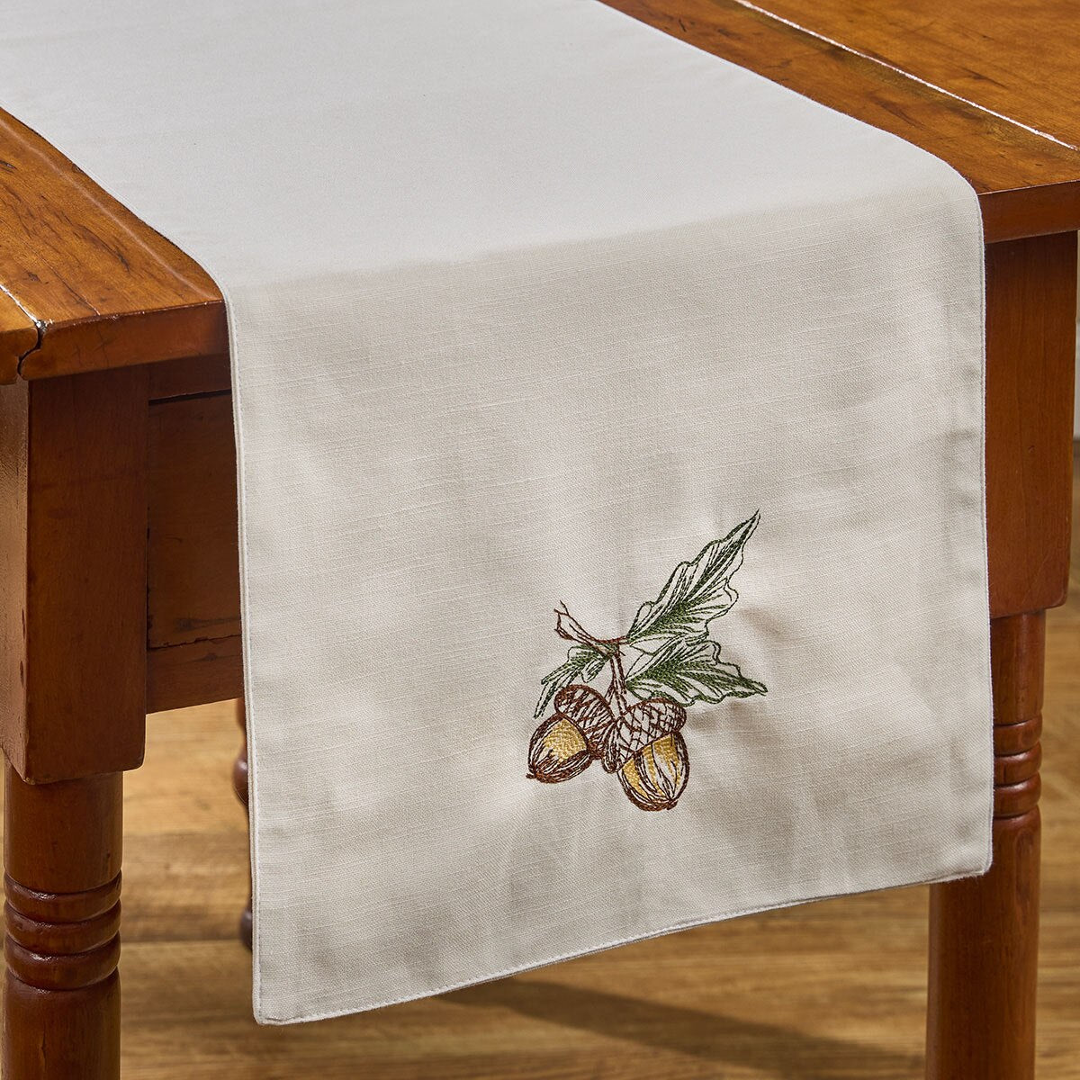 Acorns Embroidered Table Runner 54'' Long