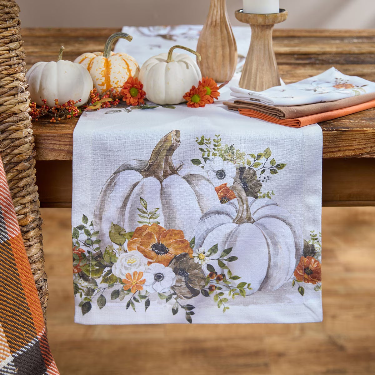 Pumpkins And Poppies Printed Table Runner 72" Long