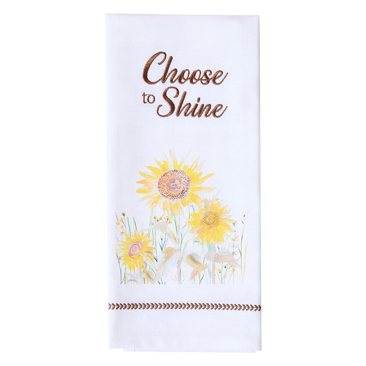 Sunflower Fields Embroidered Dishtowel Decorative
