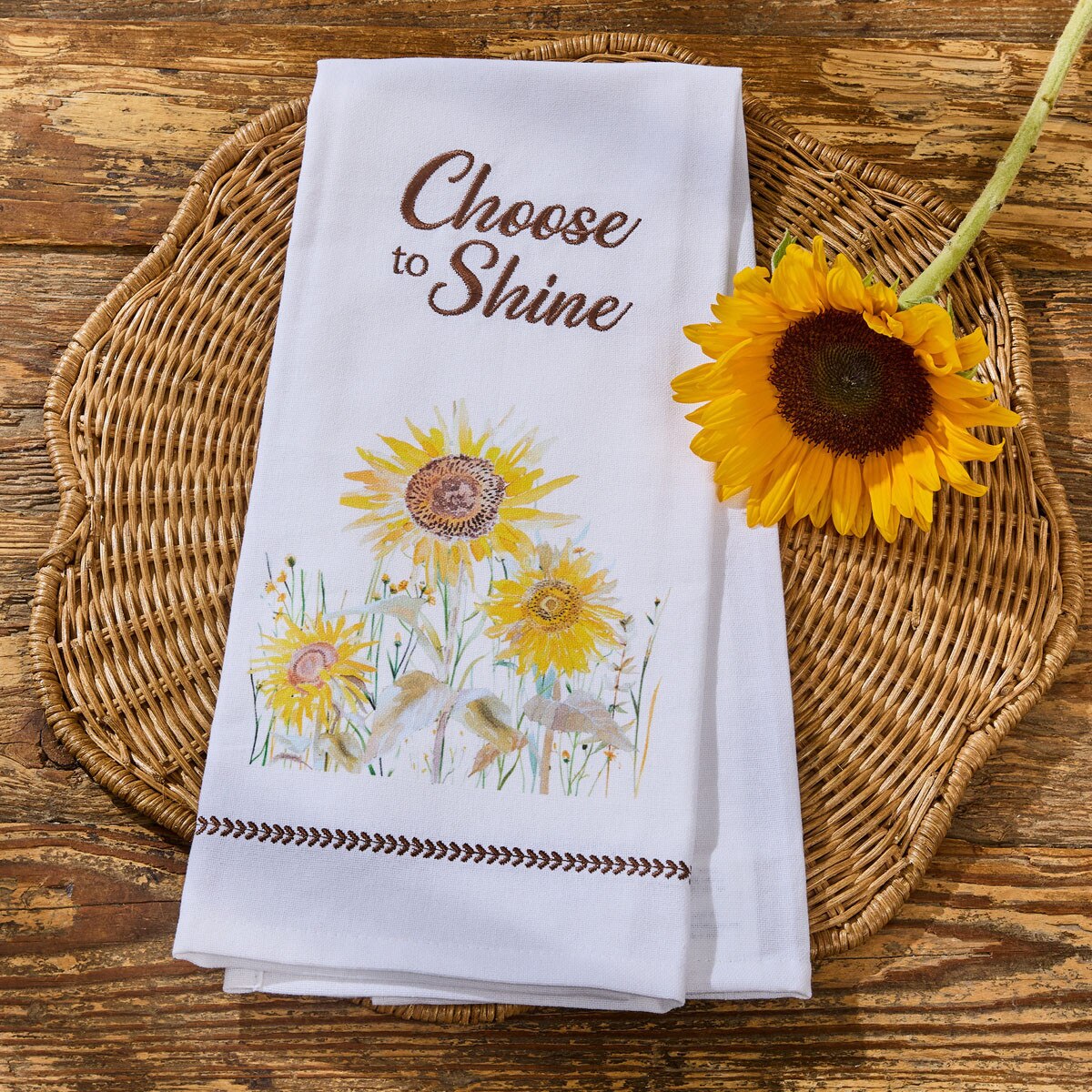 Sunflower Fields Embroidered Dishtowel Decorative