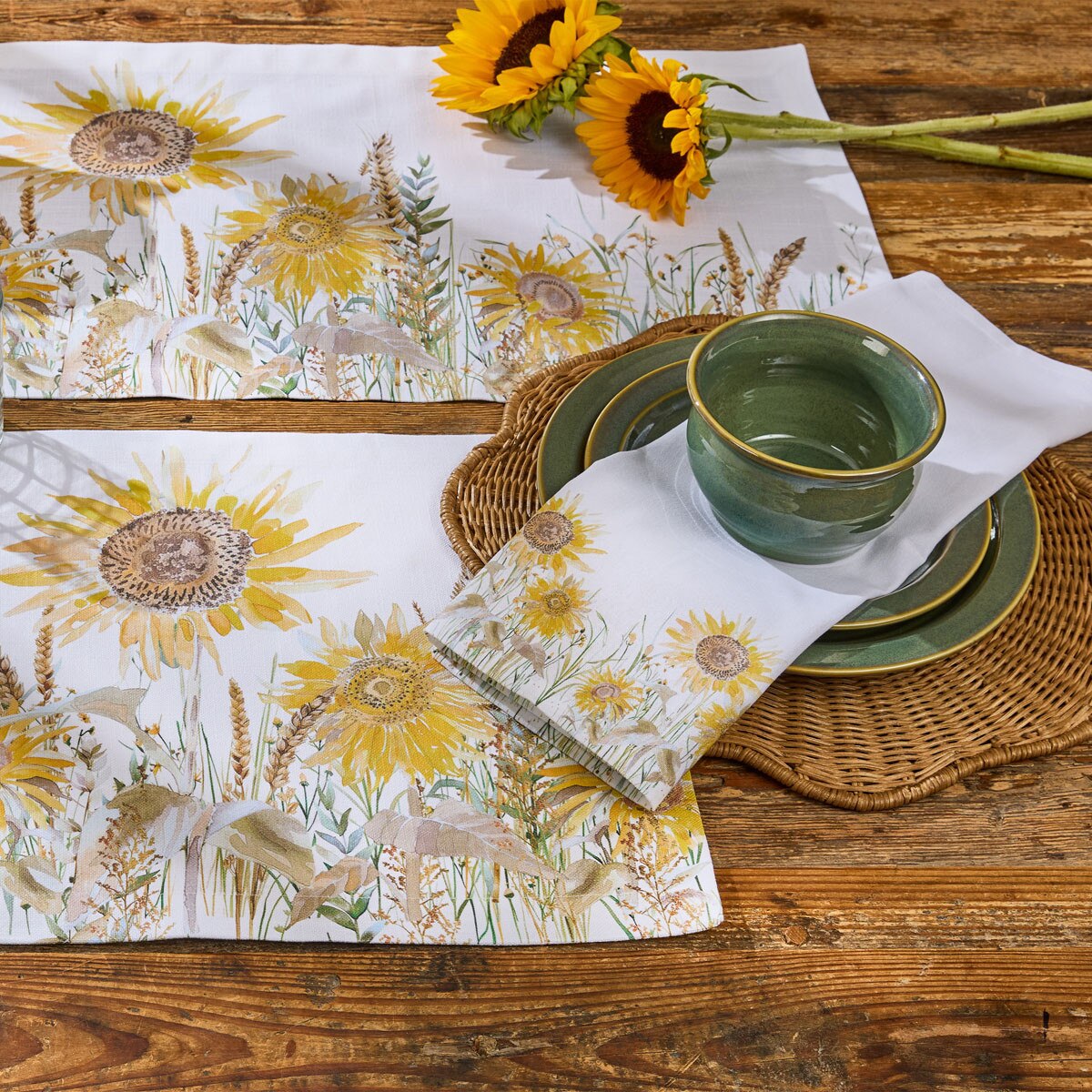 Sunflower Fields Printed Table Runner 36" Long