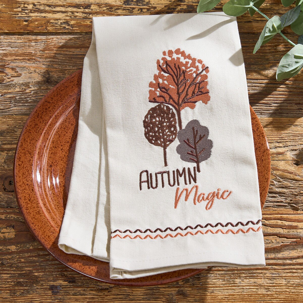 Autumn Magic Embroidered Dishtowel Decorative