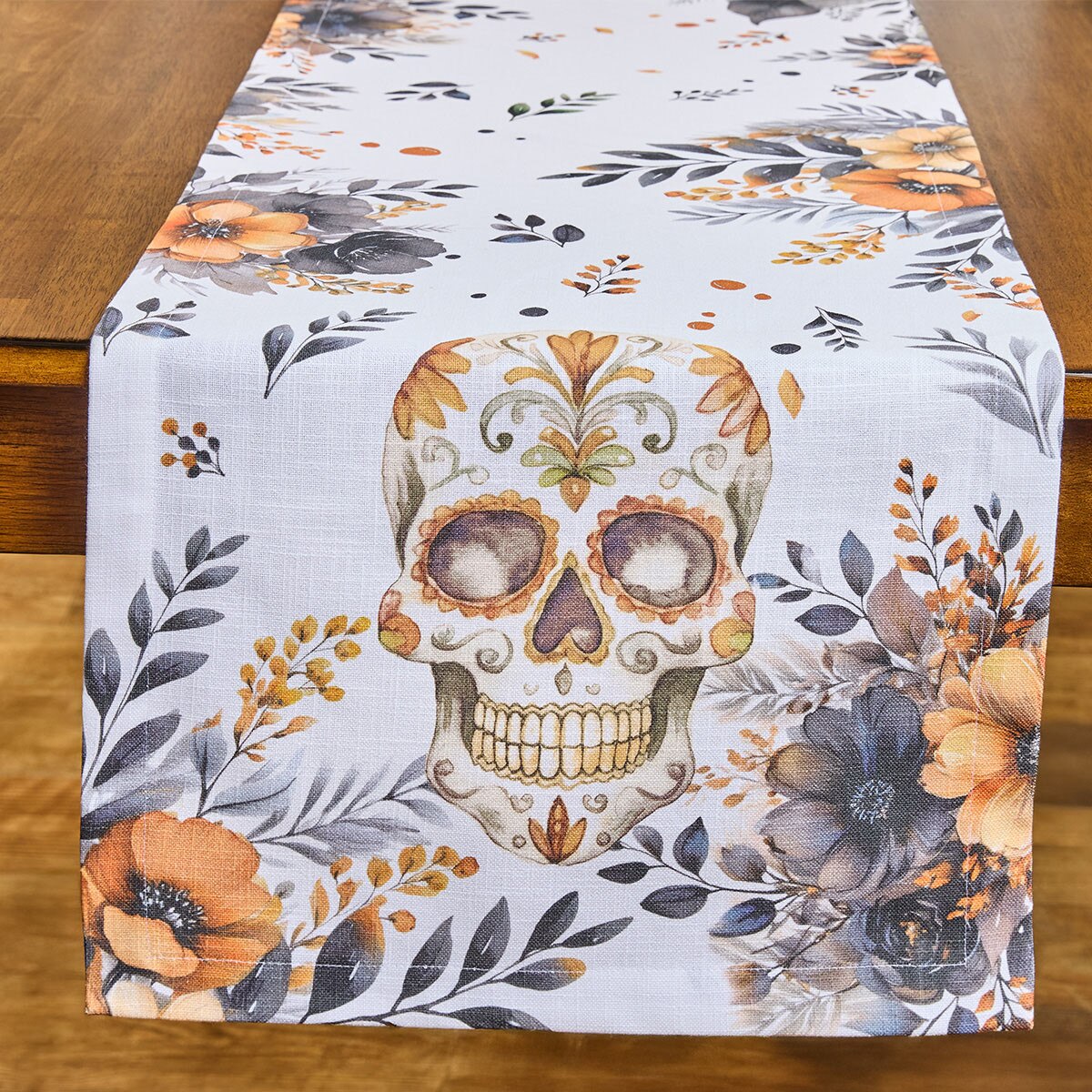 Printed Dia De Los Muertos Table Runner 72" Long