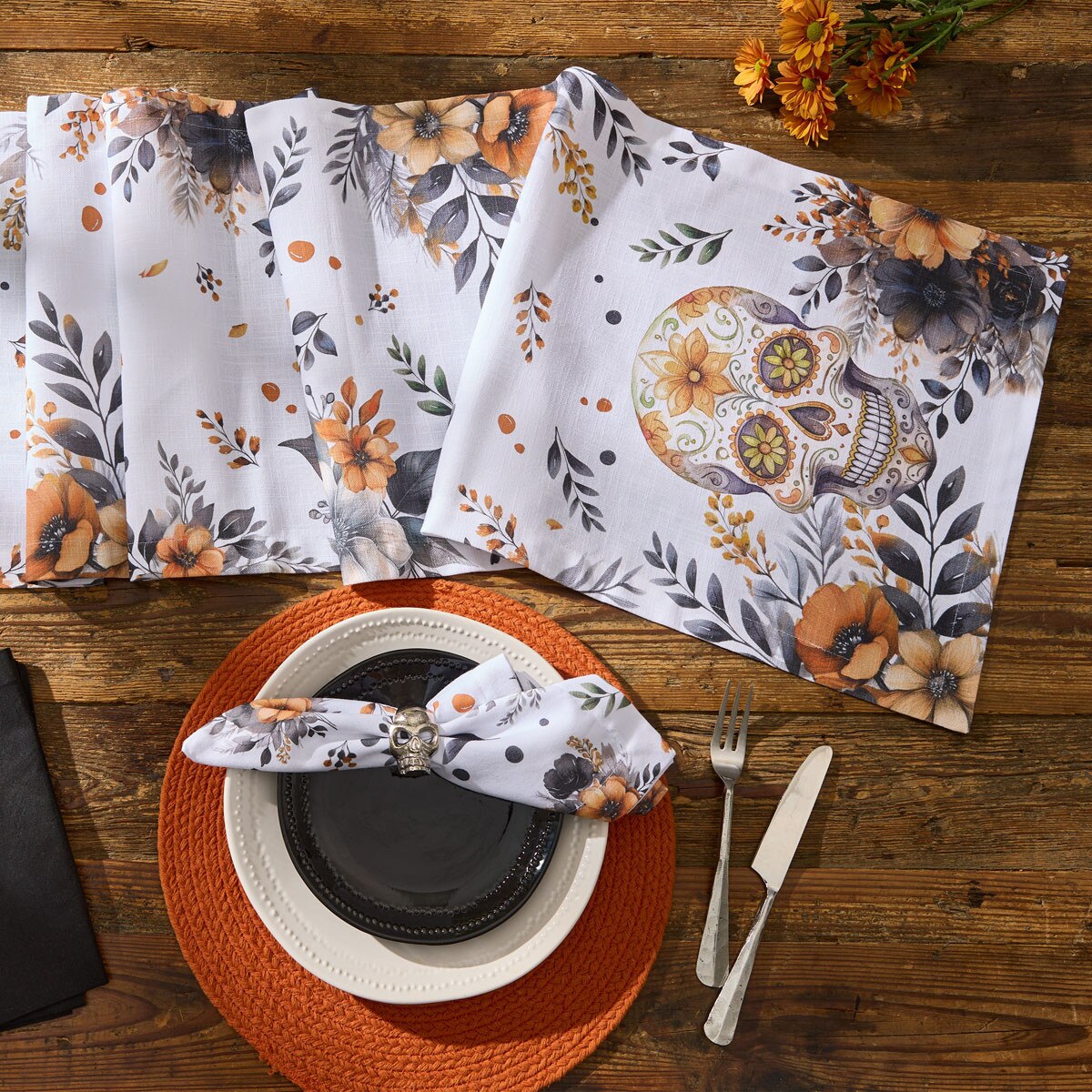 Printed Dia De Los Muertos Table Runner 72" Long
