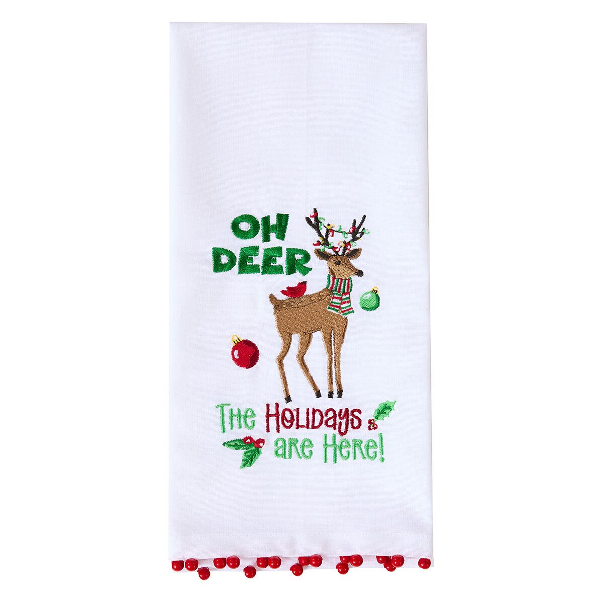 Run Run Reindeer Embroidered Oh Deer Dishtowel Decorative