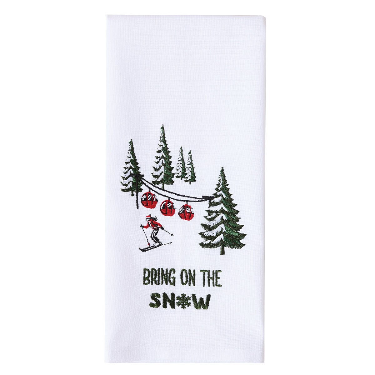 Down Hill Run Embroidered Bring On The Snow Dishtowel Decorative