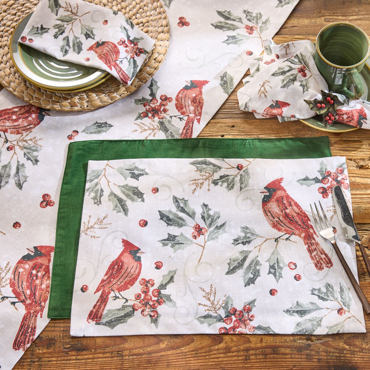 Merry Red Birds Printed Napkin Set of 2