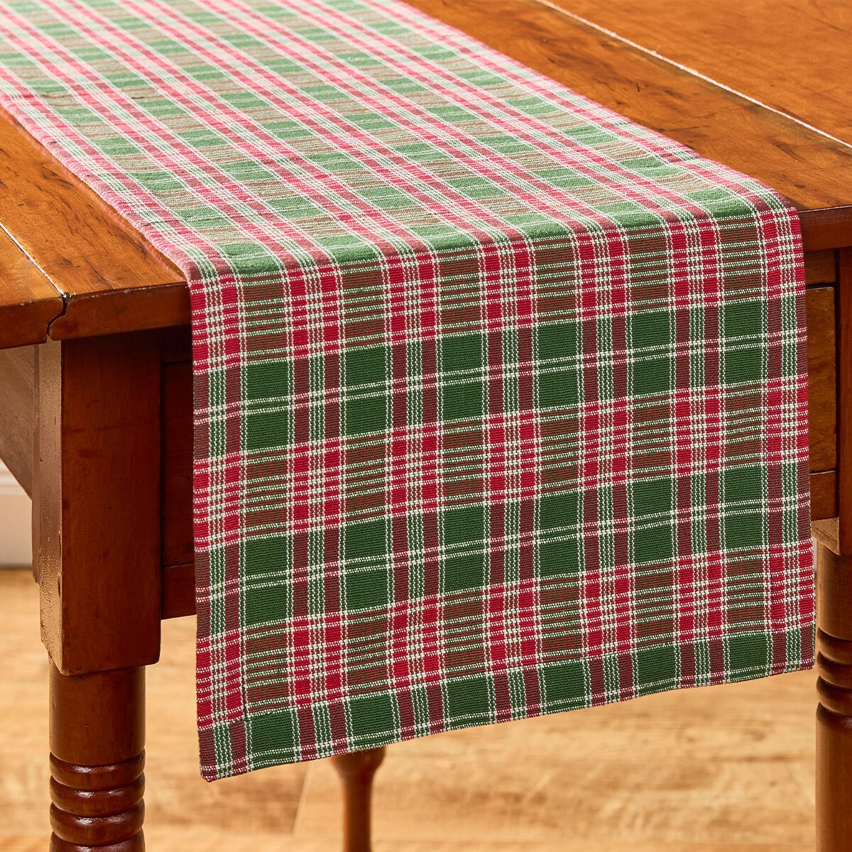 Boxwood And Pine Plaid Table Runner 36" Long