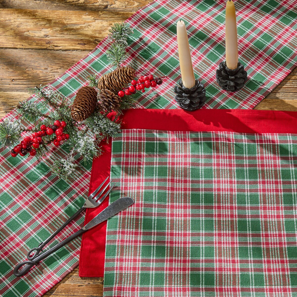 Boxwood And Pine Plaid Table Runner 36" Long