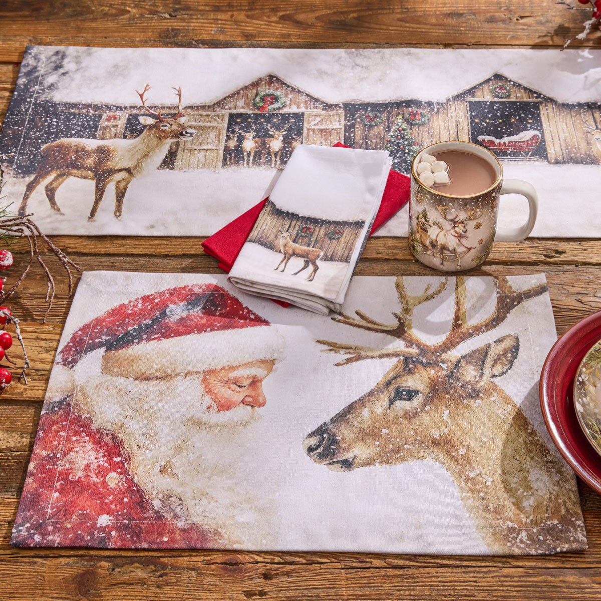 Santa And Reindeer Printed Placemat Set of 2
