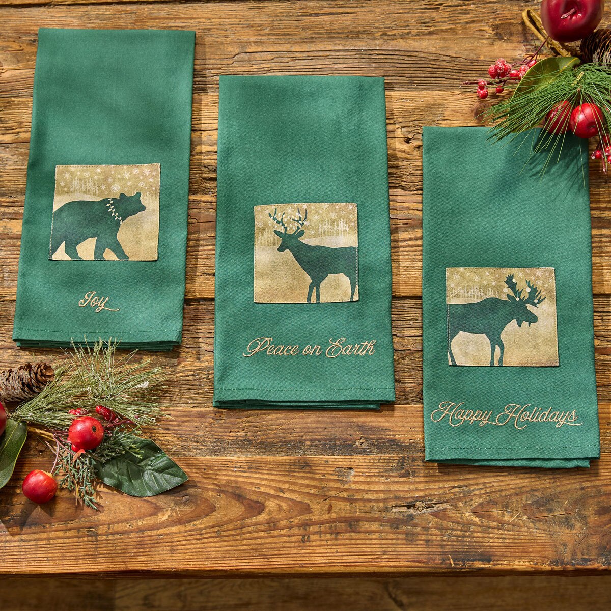 Velvet Woods Patch Happy Holidays Dishtowel Decorative