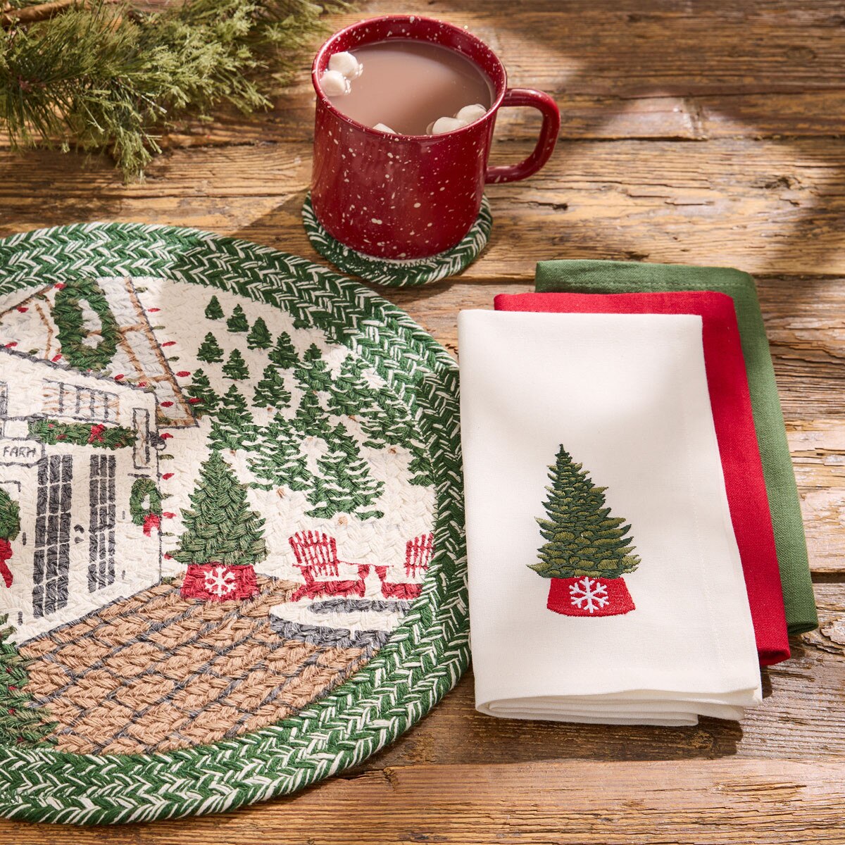 Christmas Tree Acres Embroidered Napkin Set of 2
