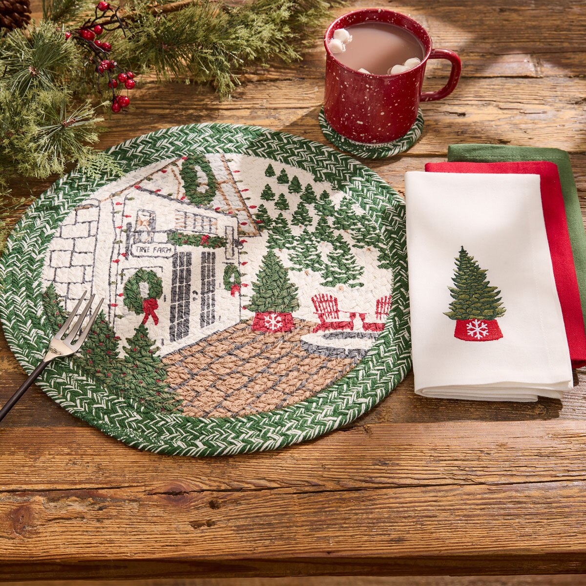 Christmas Tree Acres Embroidered Napkin Set of 2