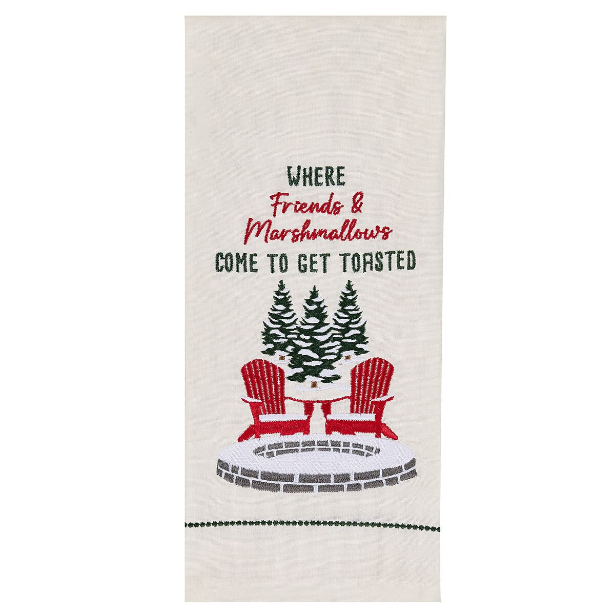 Christmas Tree Acres Embroidered Where Friends & Marshmallows Dishtowel Decorative