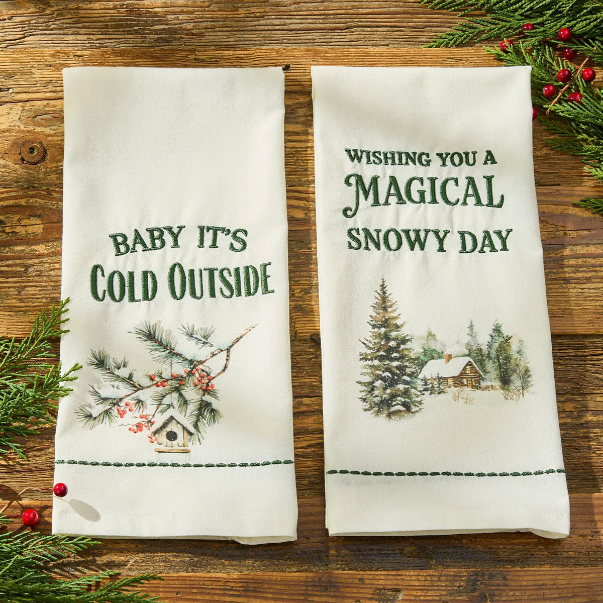 Spruce Pines Embroidered Baby It's Cold Outside Dishtowel Decorative