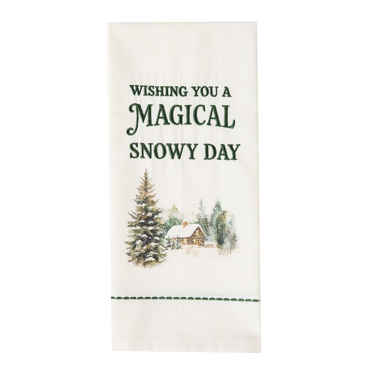 Spruce Pines Embroidered Wishing You Magical Snowy Day Dishtowel Decorative