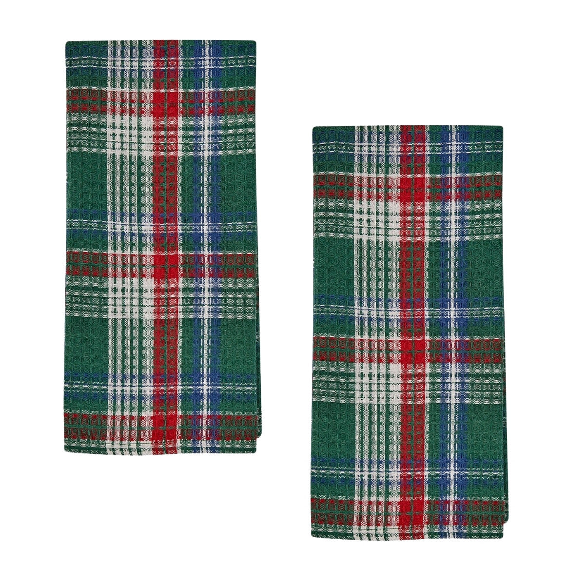 Hard Candy Christmas Waffle Weave Plaid Dishtowel Set of 2