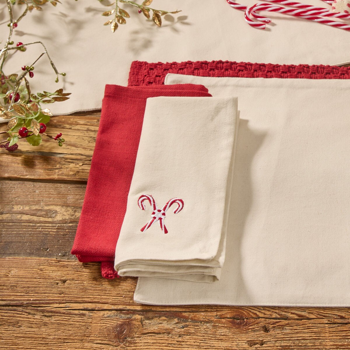 Candy Cane Star Embroidered Napkin Set of 2