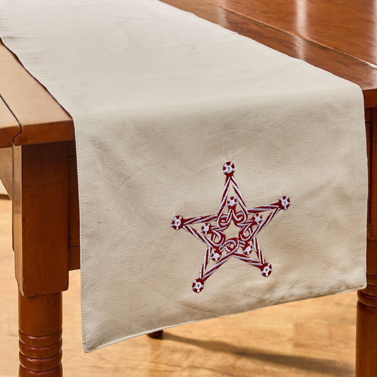 Candy Cane Star Embroidered Table Runner 54'' Long