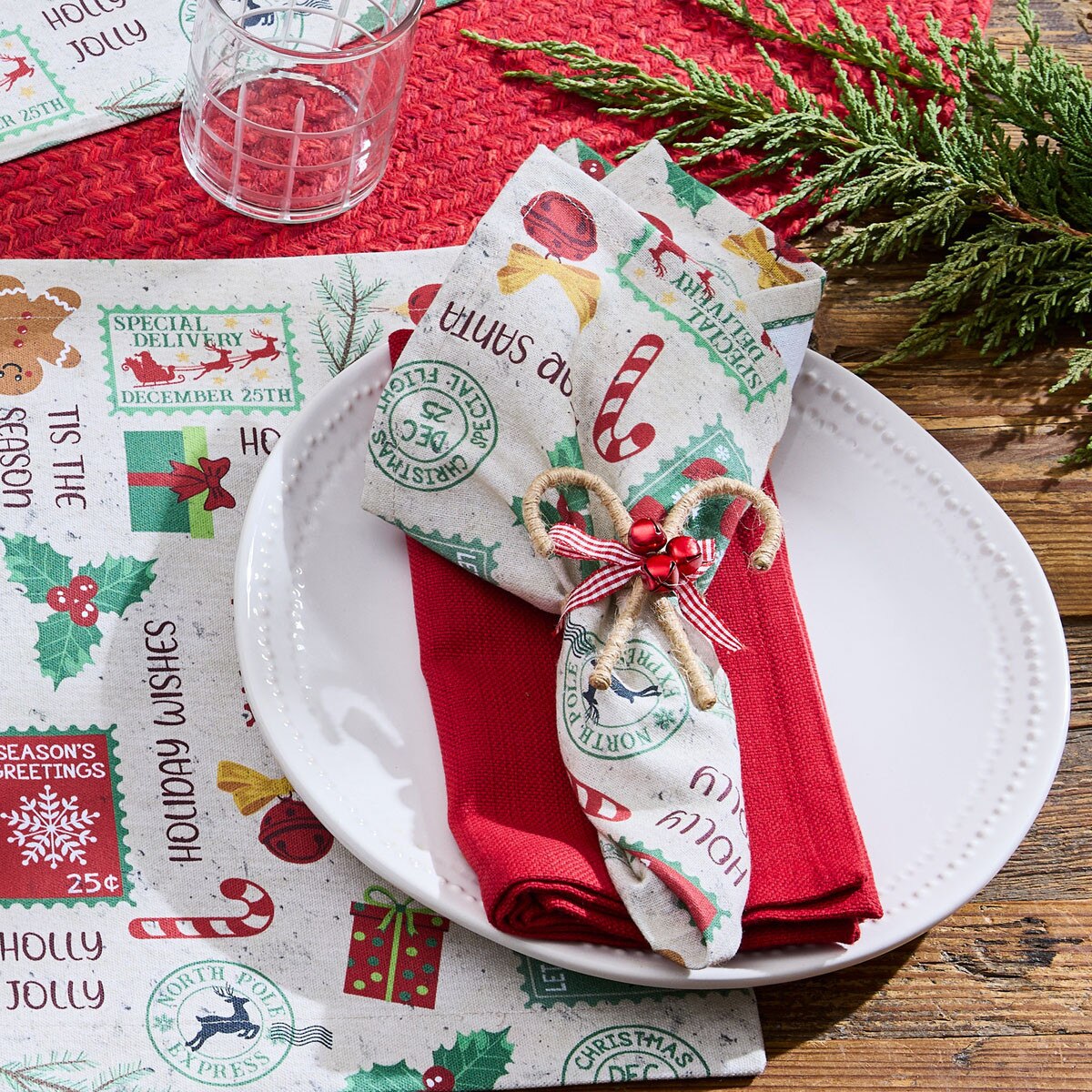 Christmas Stamps Printed Napkin Set of 2
