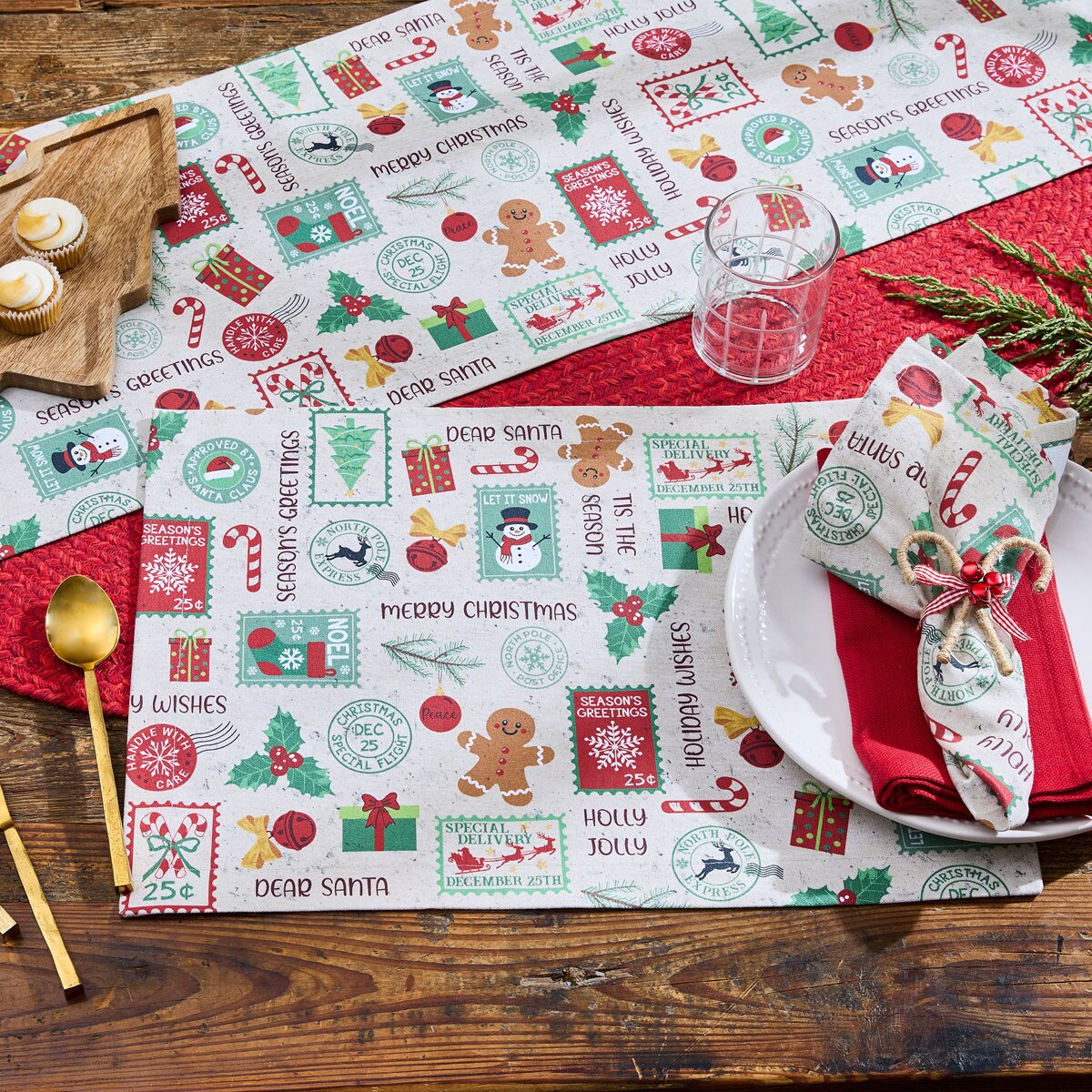Christmas Stamps Printed Napkin Set of 2