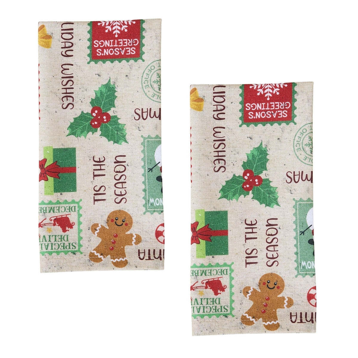 Christmas Stamps Printed Napkin Set of 2
