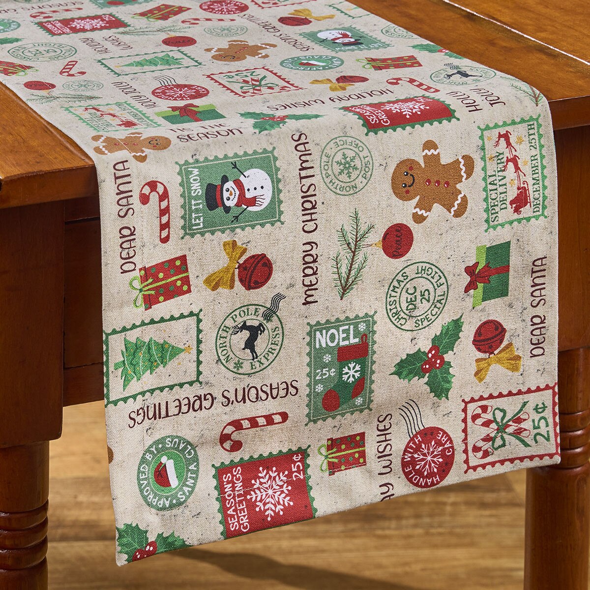 Christmas Stamps Printed Table Runner 54'' Long