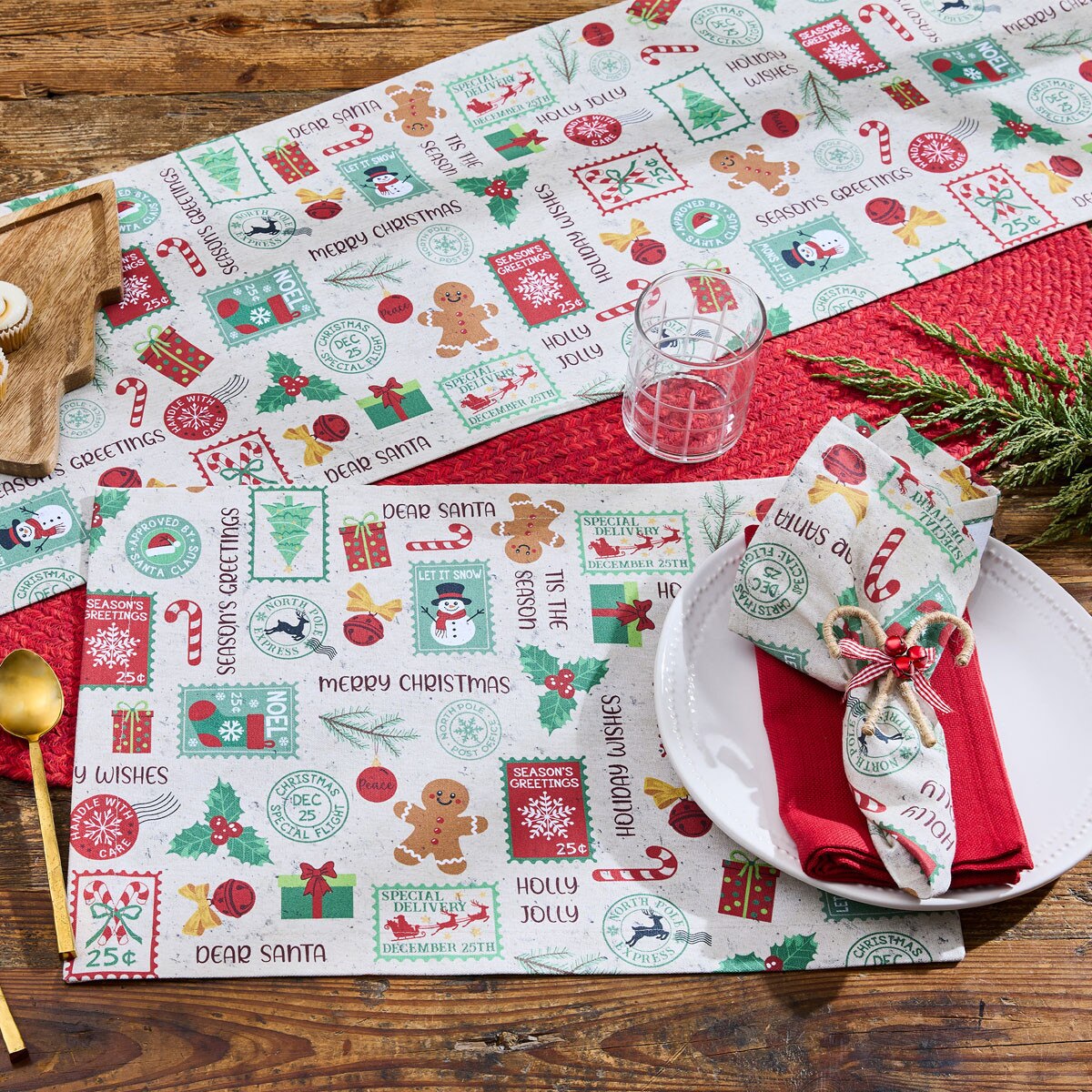 Christmas Stamps Printed Table Runner 54'' Long