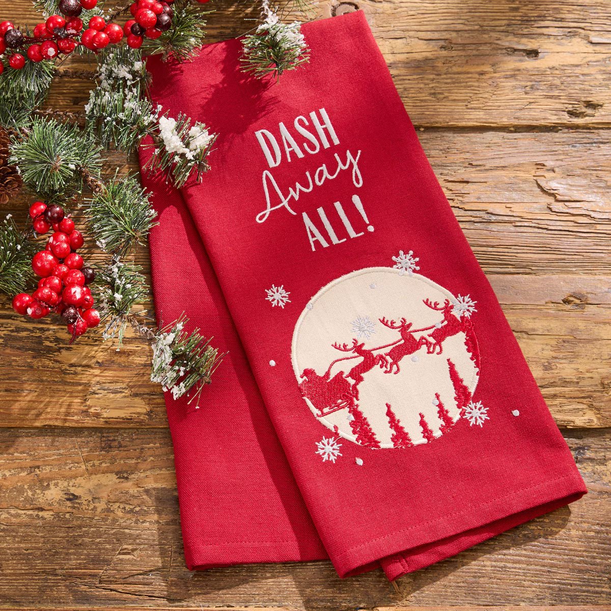 Dash Away Embroidered Dishtowel Decorative