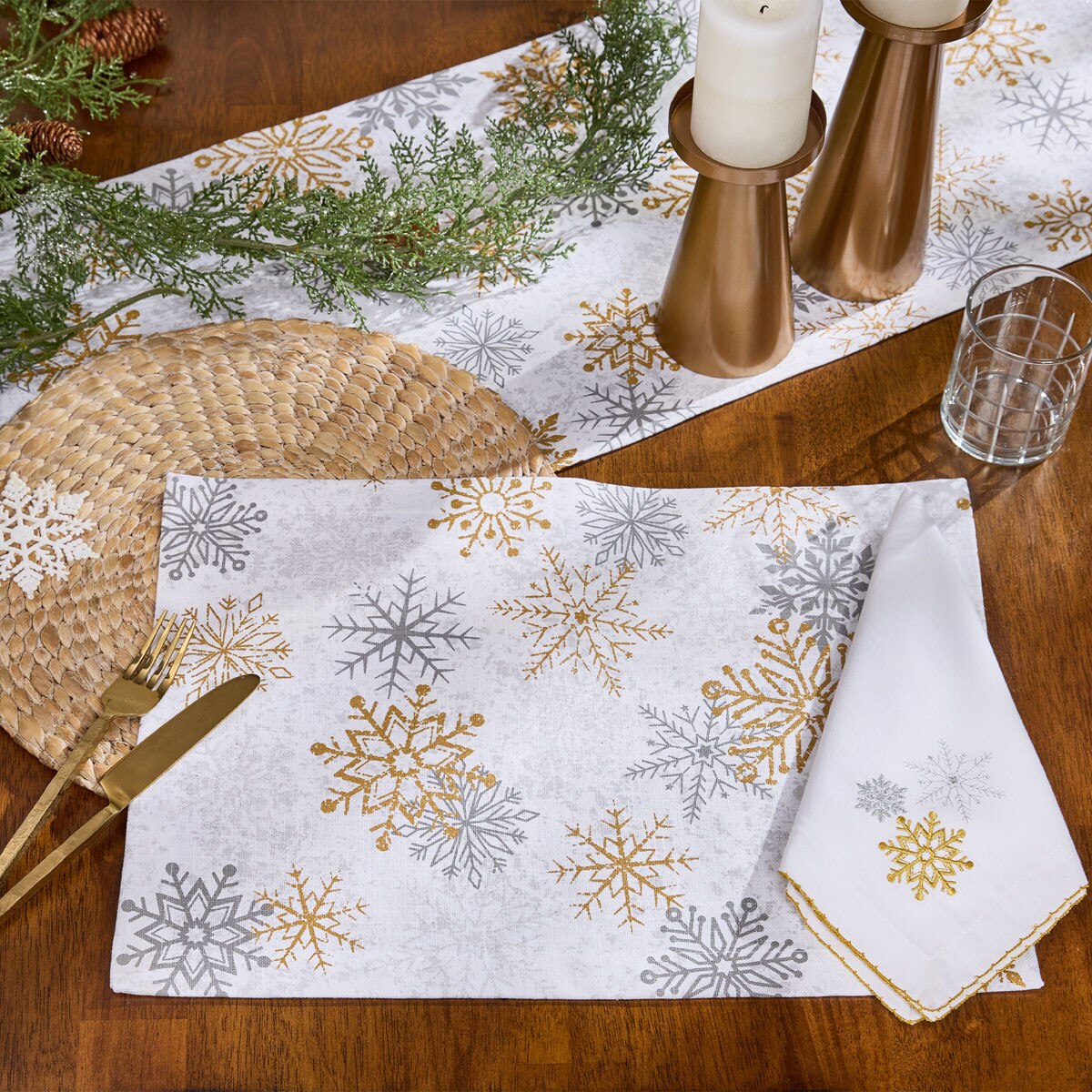 Sparkleflakes Printed Table Runner 72" Long