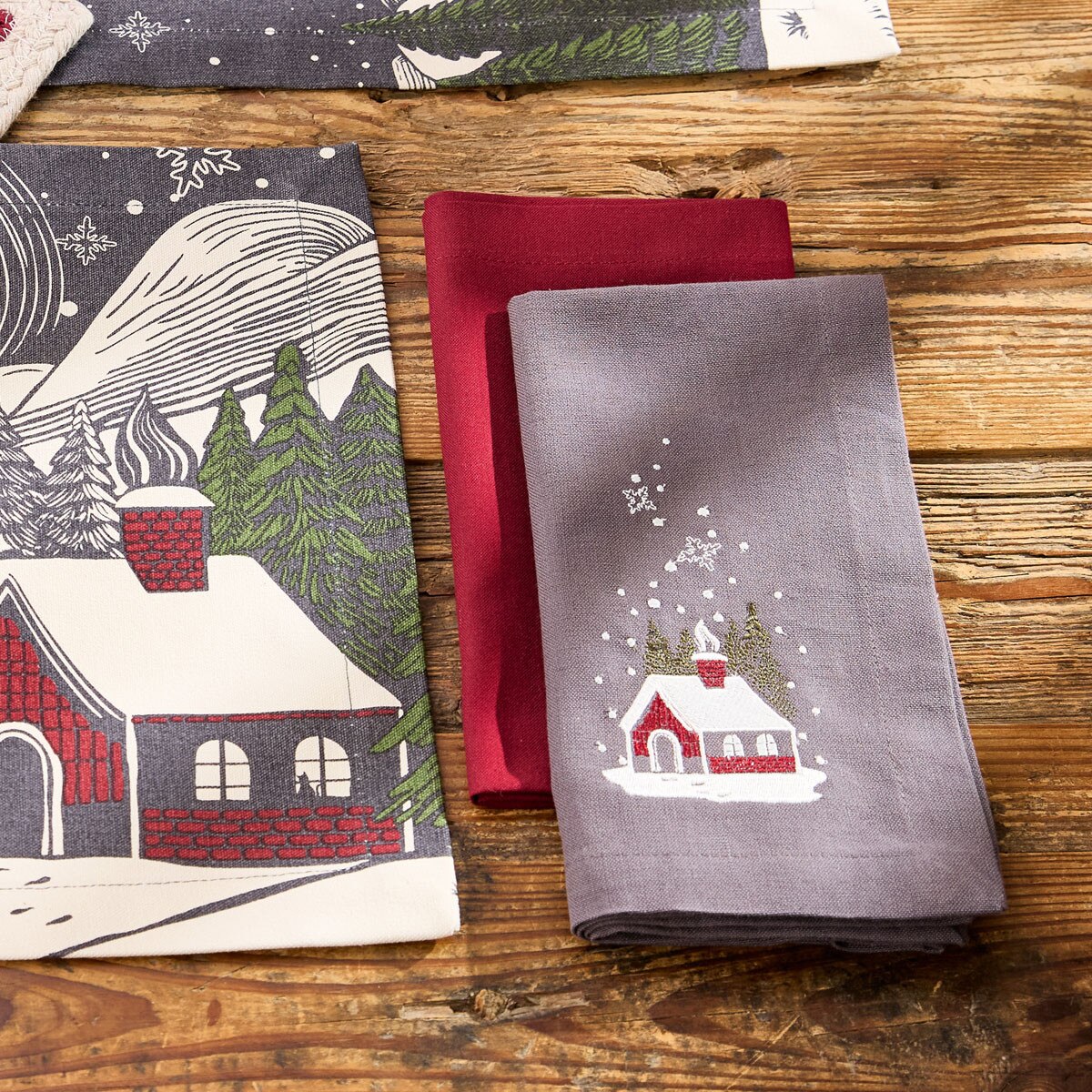 Storybook Christmas Embroidered Napkin Set of 2