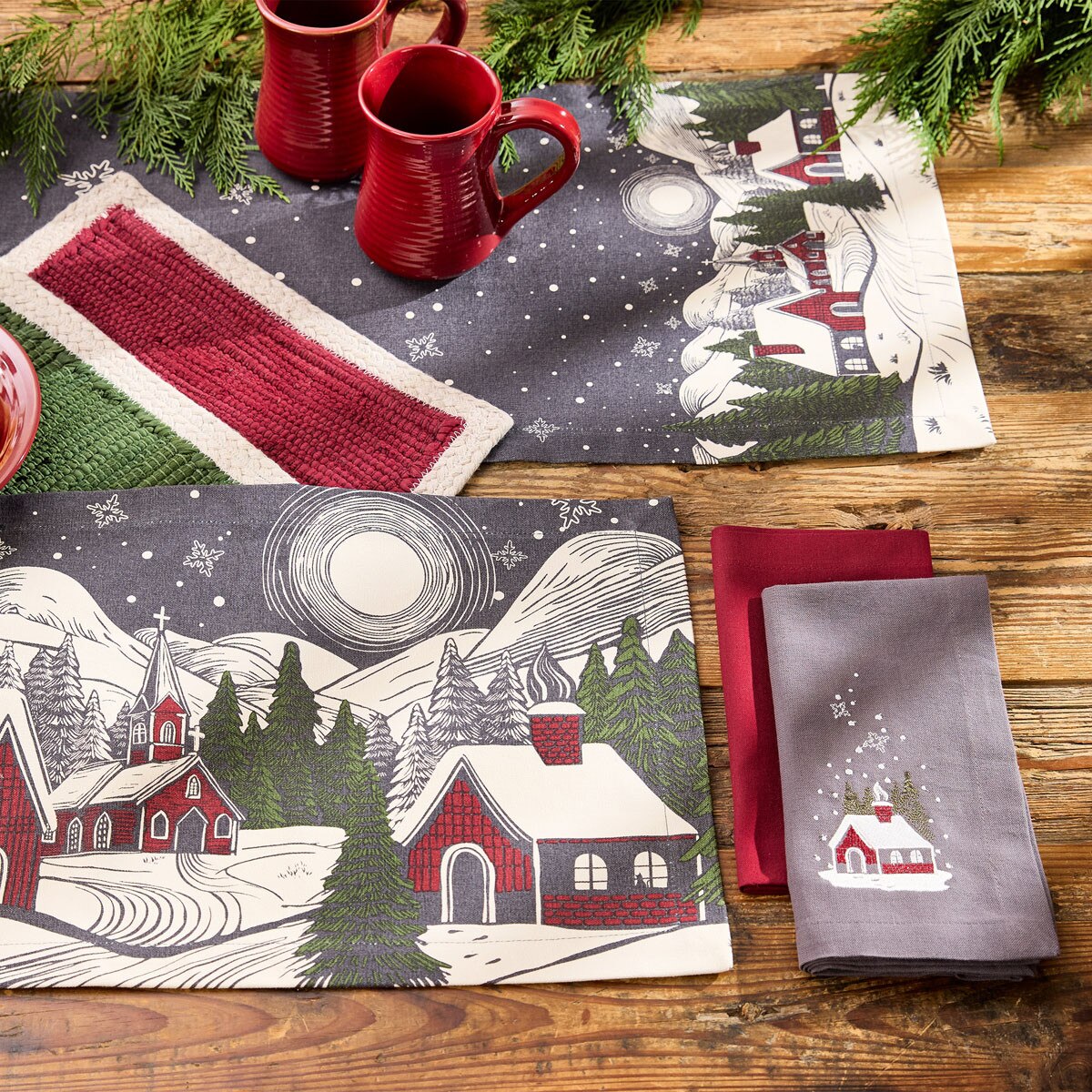 Storybook Christmas Printed Table Runner 72" Long