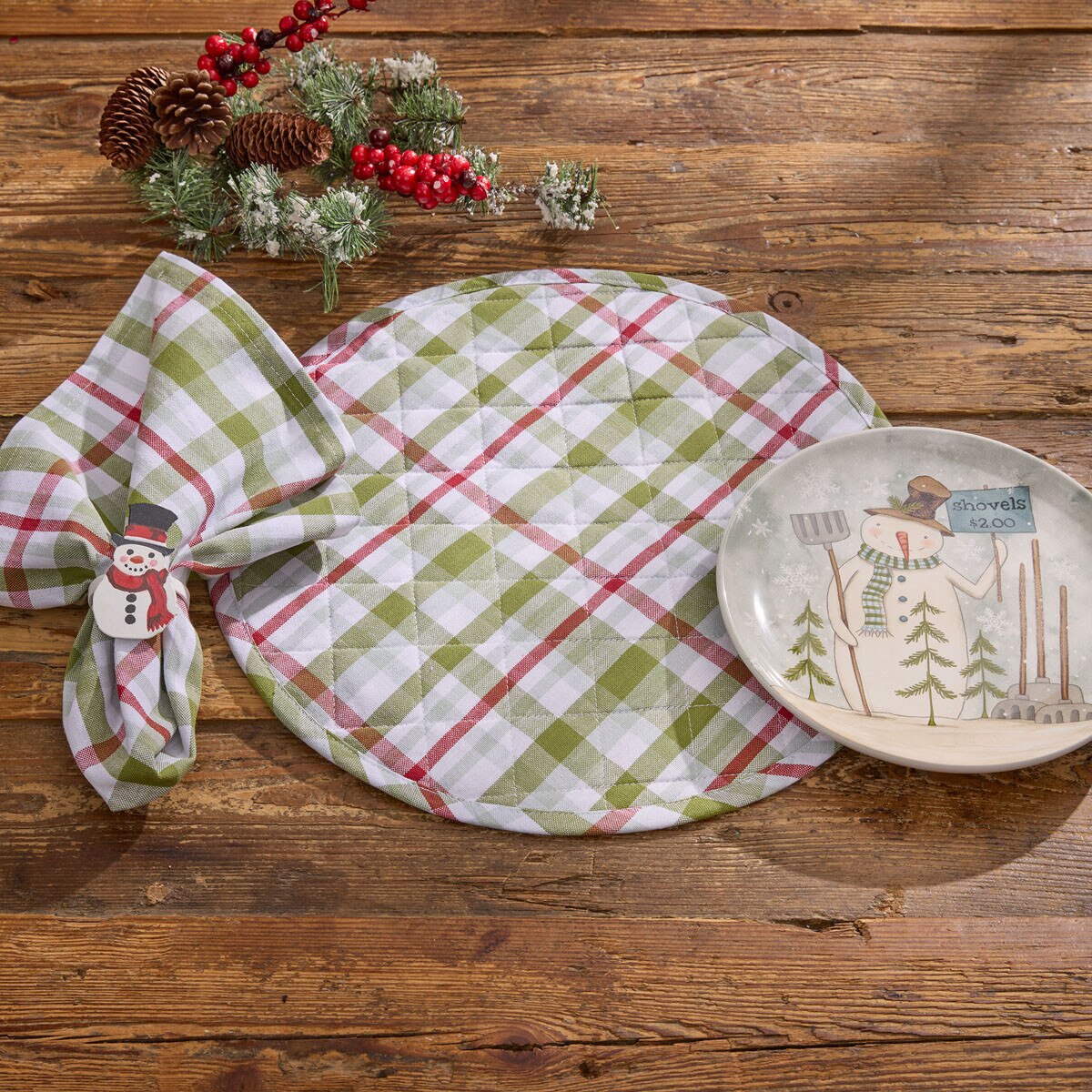 Snowman Quilted Placemat Round Set of 2