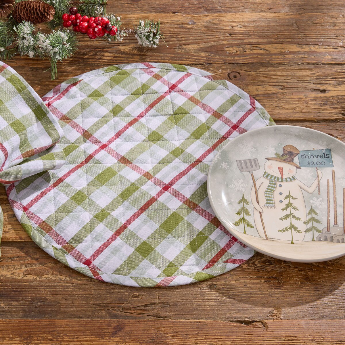 Snowman Quilted Placemat Round Set of 2