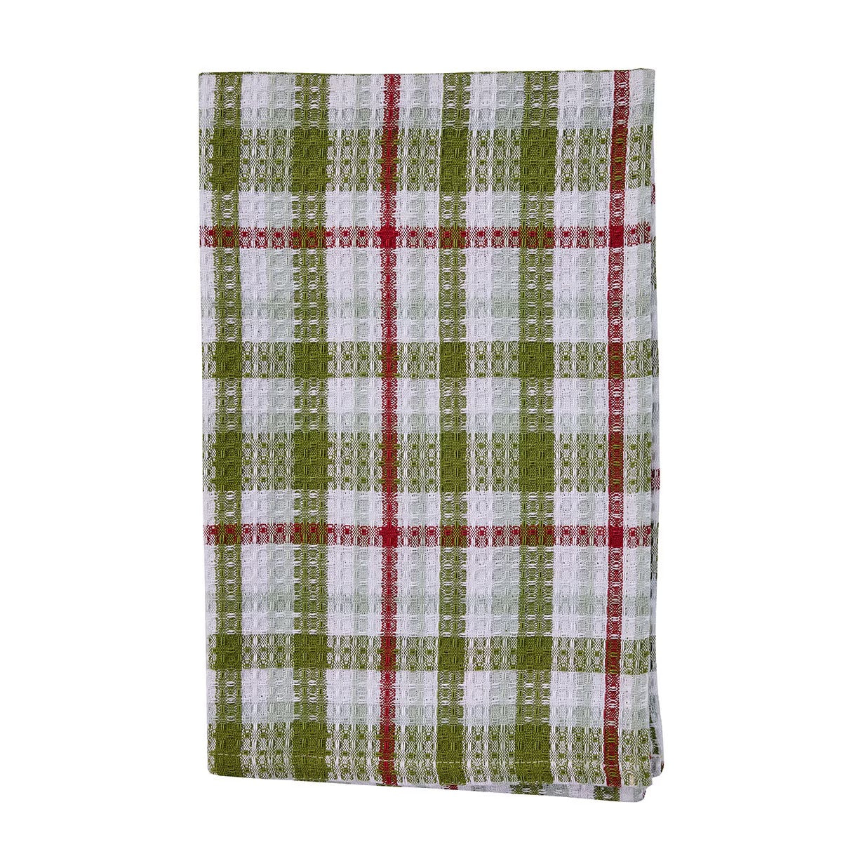 Snowman Waffle Weave Plaid Dishtowel Set of 2