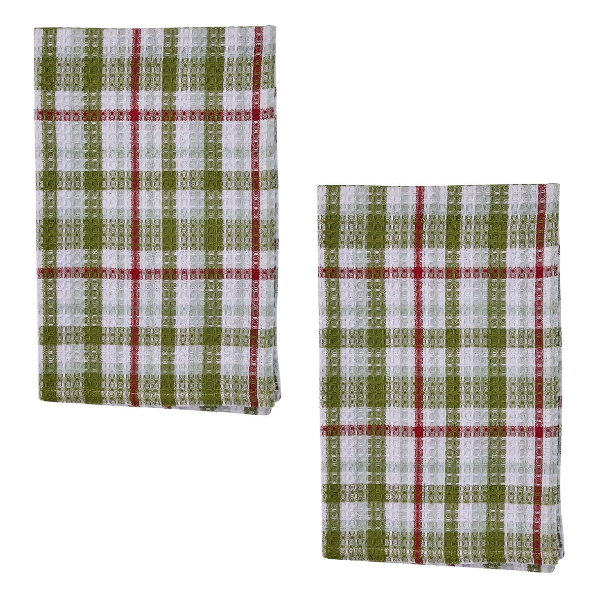 Snowman Waffle Weave Plaid Dishtowel Set of 2