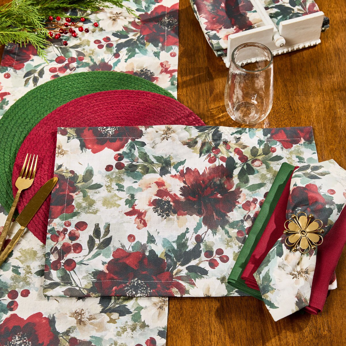 Merlot Camelias Printed Napkin Set of 2