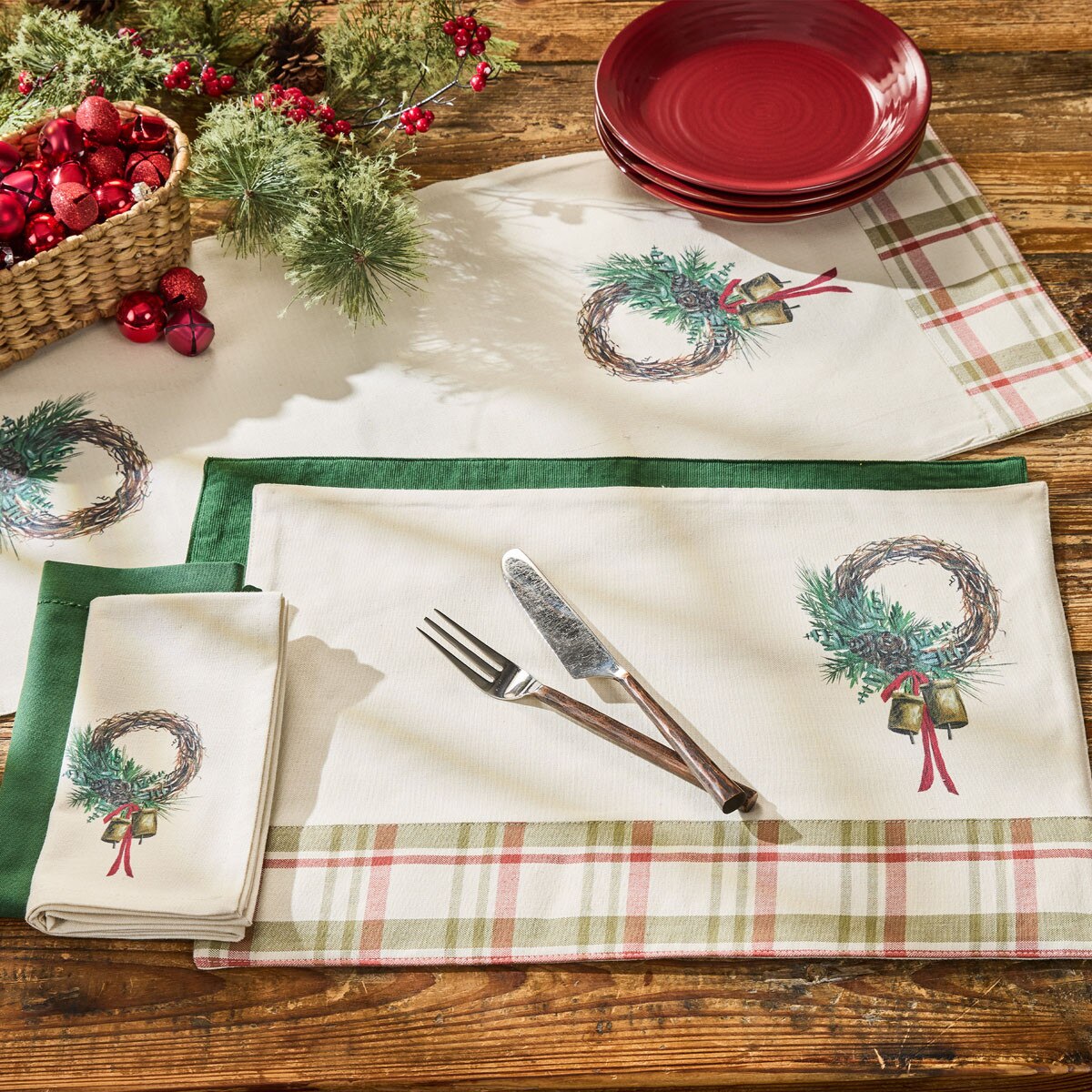 Cowbell Christmas Printed Plaid Border Placemat Set of 2
