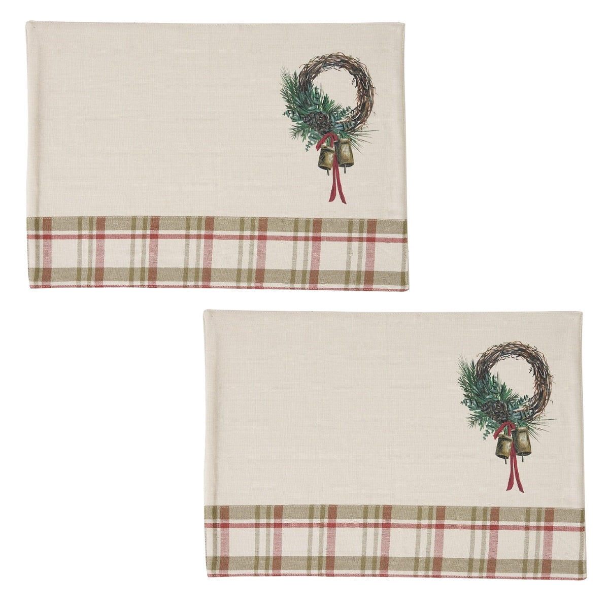Cowbell Christmas Printed Plaid Border Placemat Set of 2