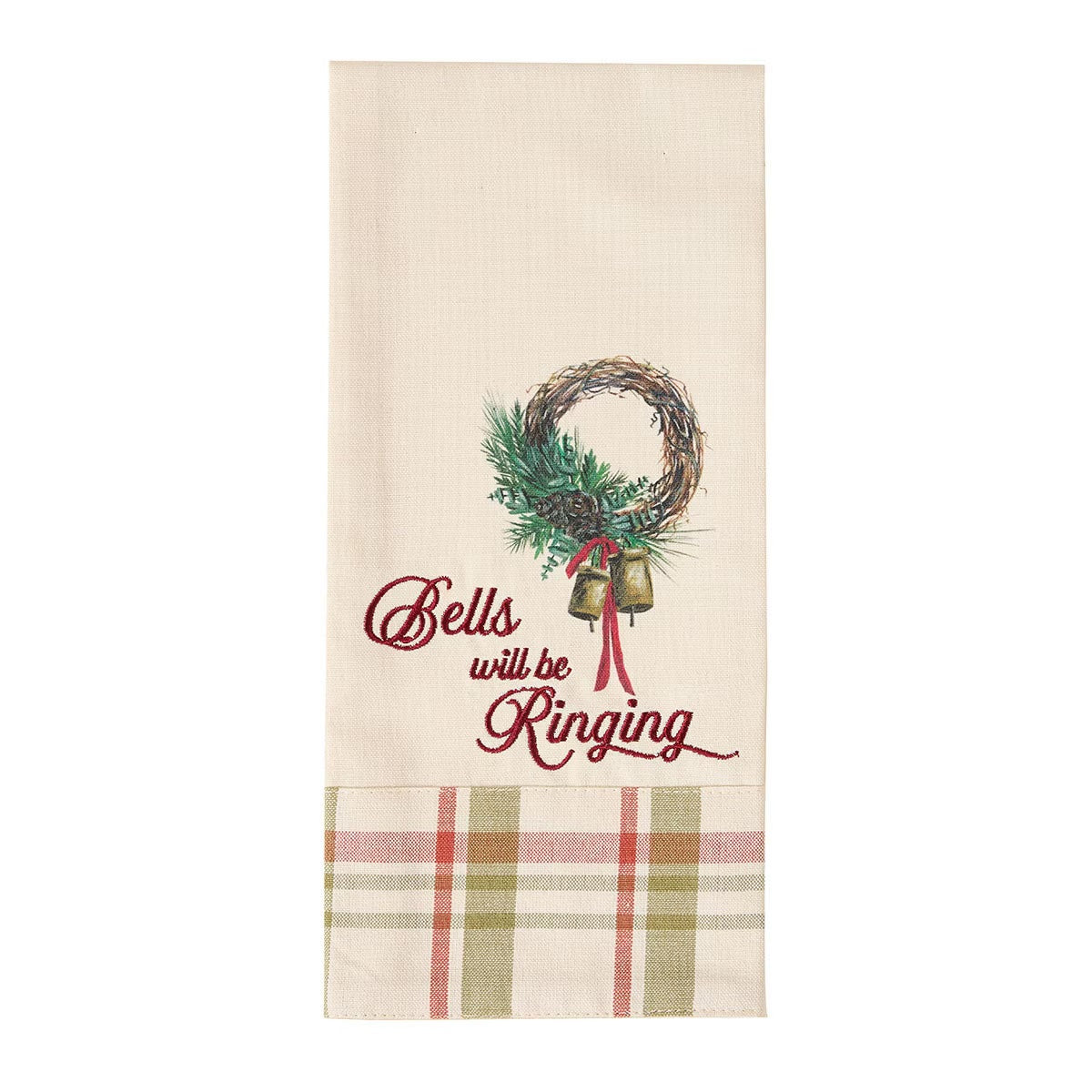 Cowbell Christmas Embroidered Bells Will Be Ringing Dishtowel Decorative