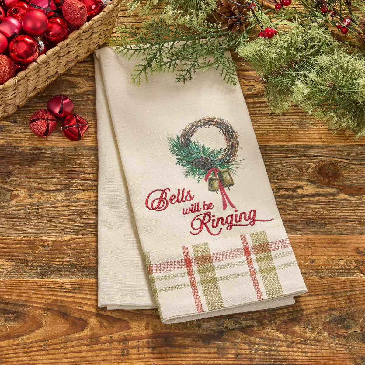 Cowbell Christmas Embroidered Bells Will Be Ringing Dishtowel Decorative