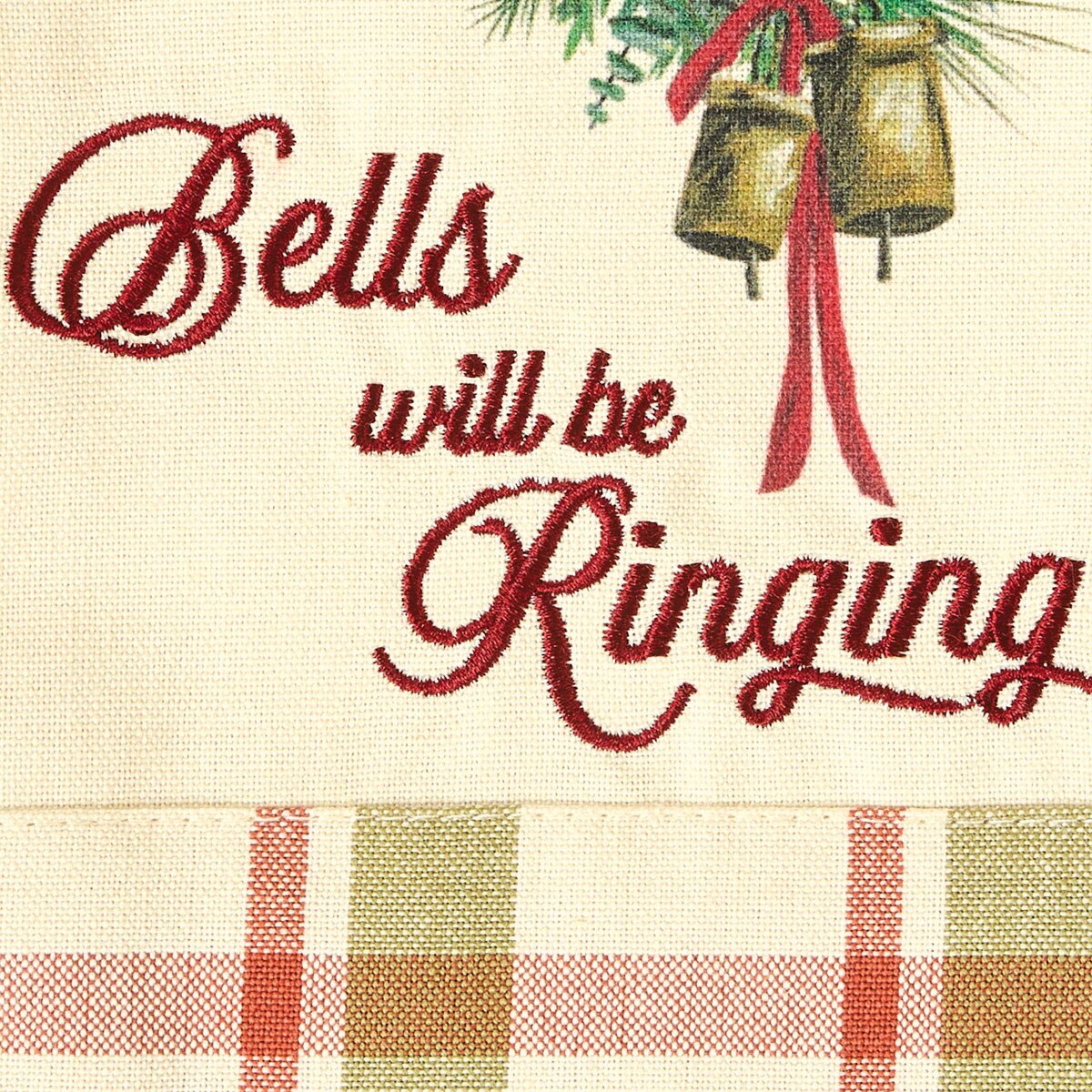 Cowbell Christmas Embroidered Bells Will Be Ringing Dishtowel Decorative