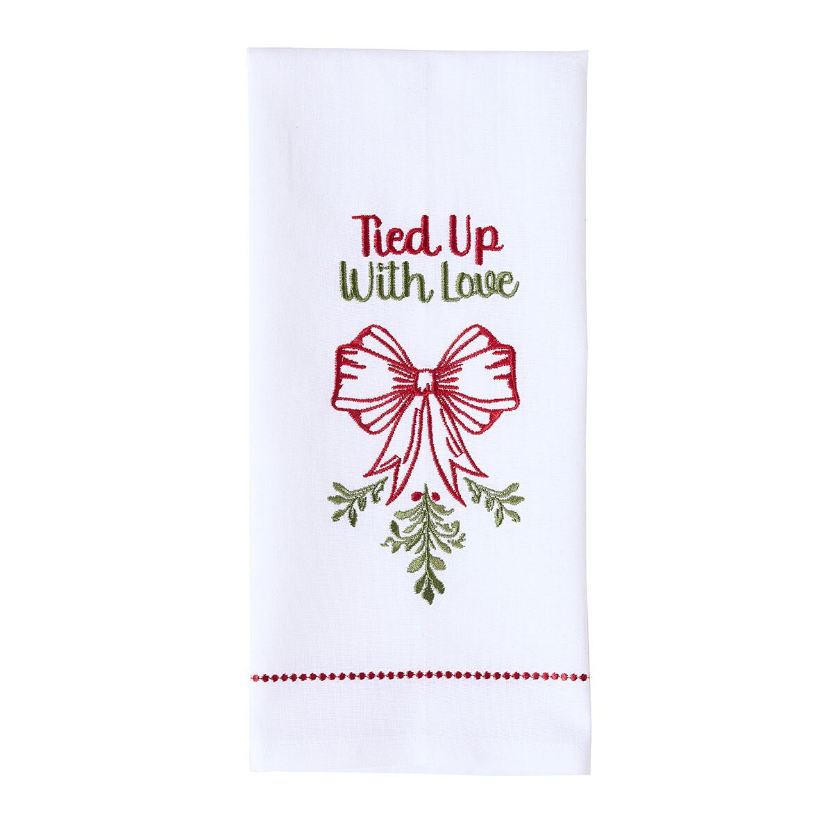Christmas Bows Embroidered Tied Up With Love Dishtowel Decorative