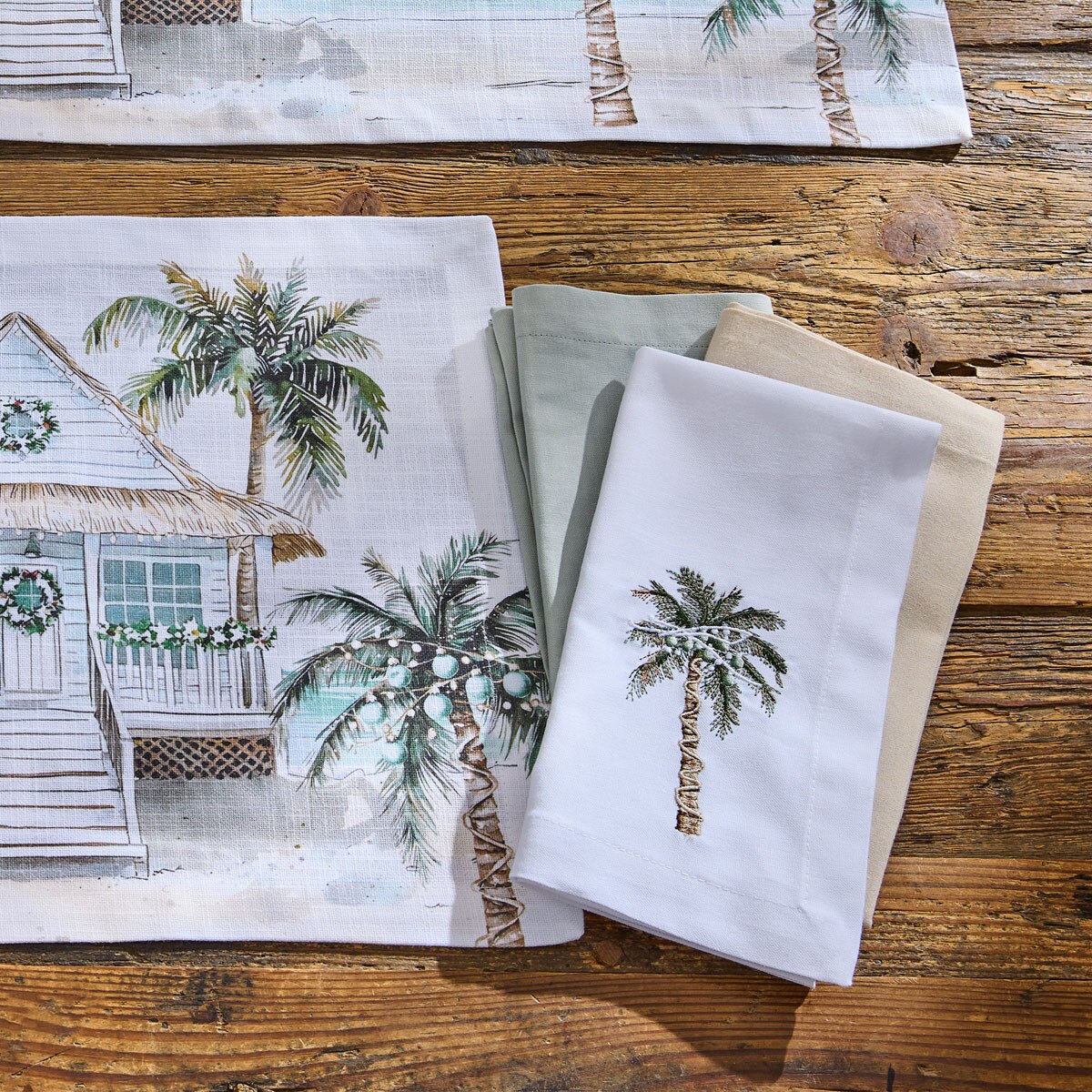 Christmas Beach Embroidered Napkin Set of 2