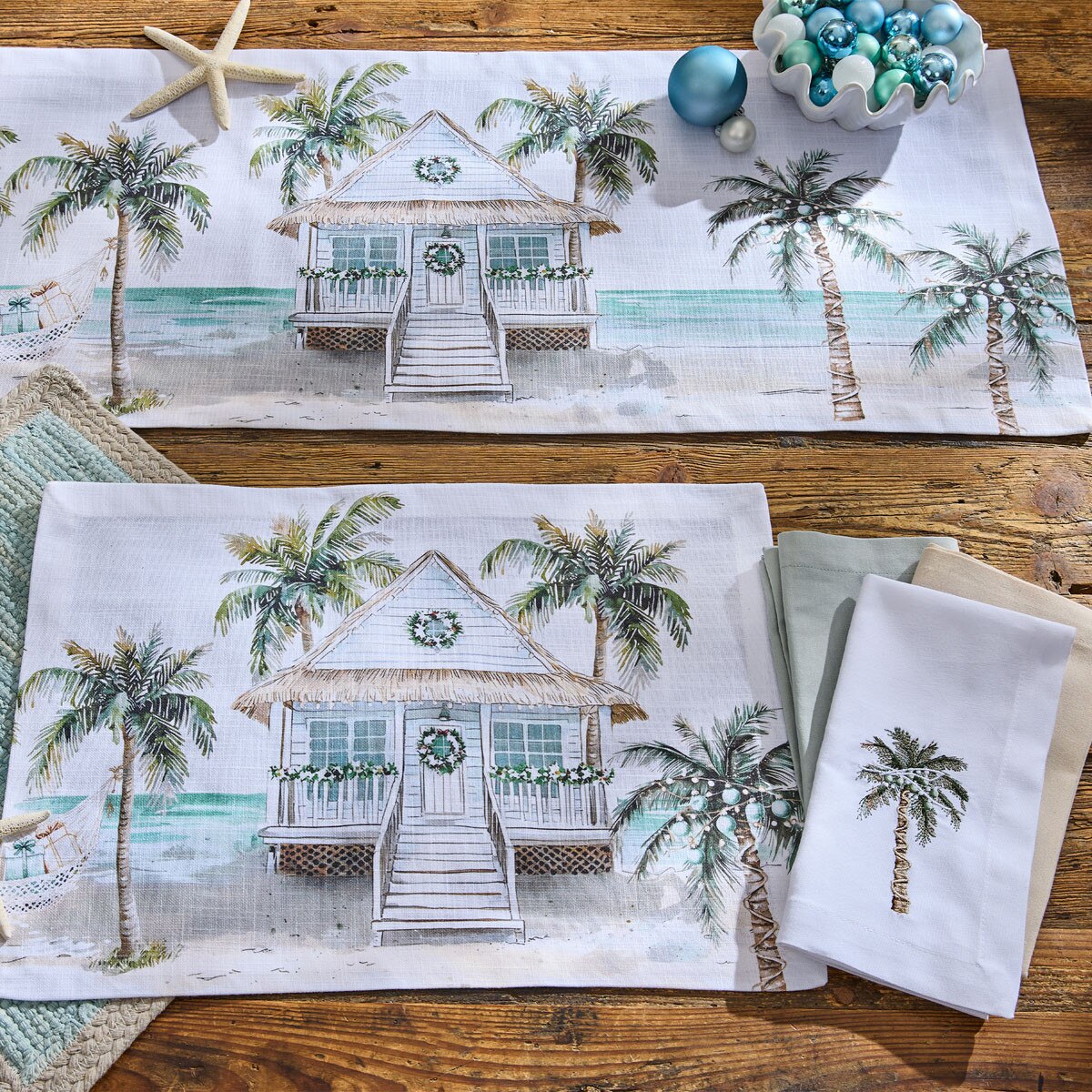 Christmas Beach Embroidered Napkin Set of 2