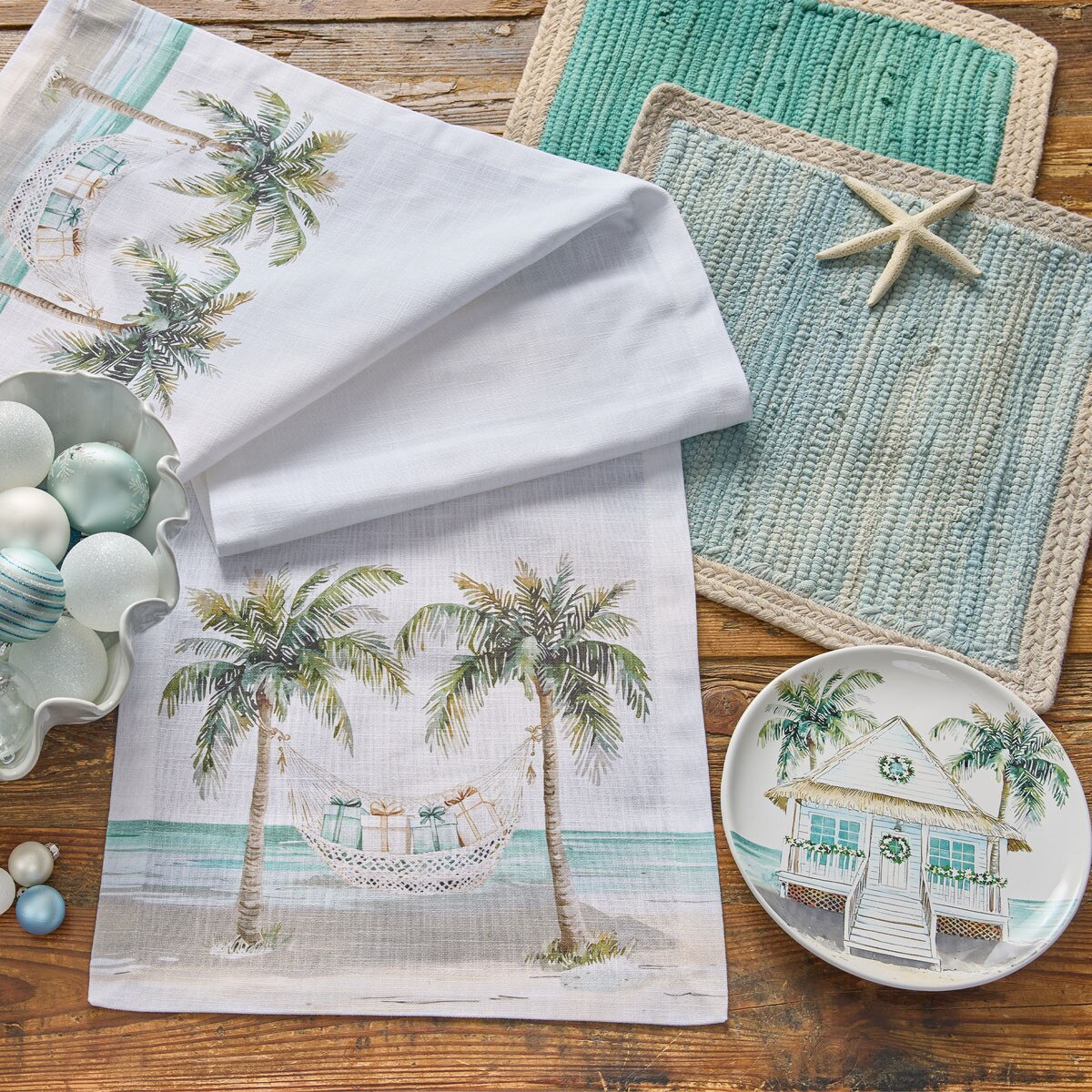 Christmas Beach Printed Table Runner 54'' Long